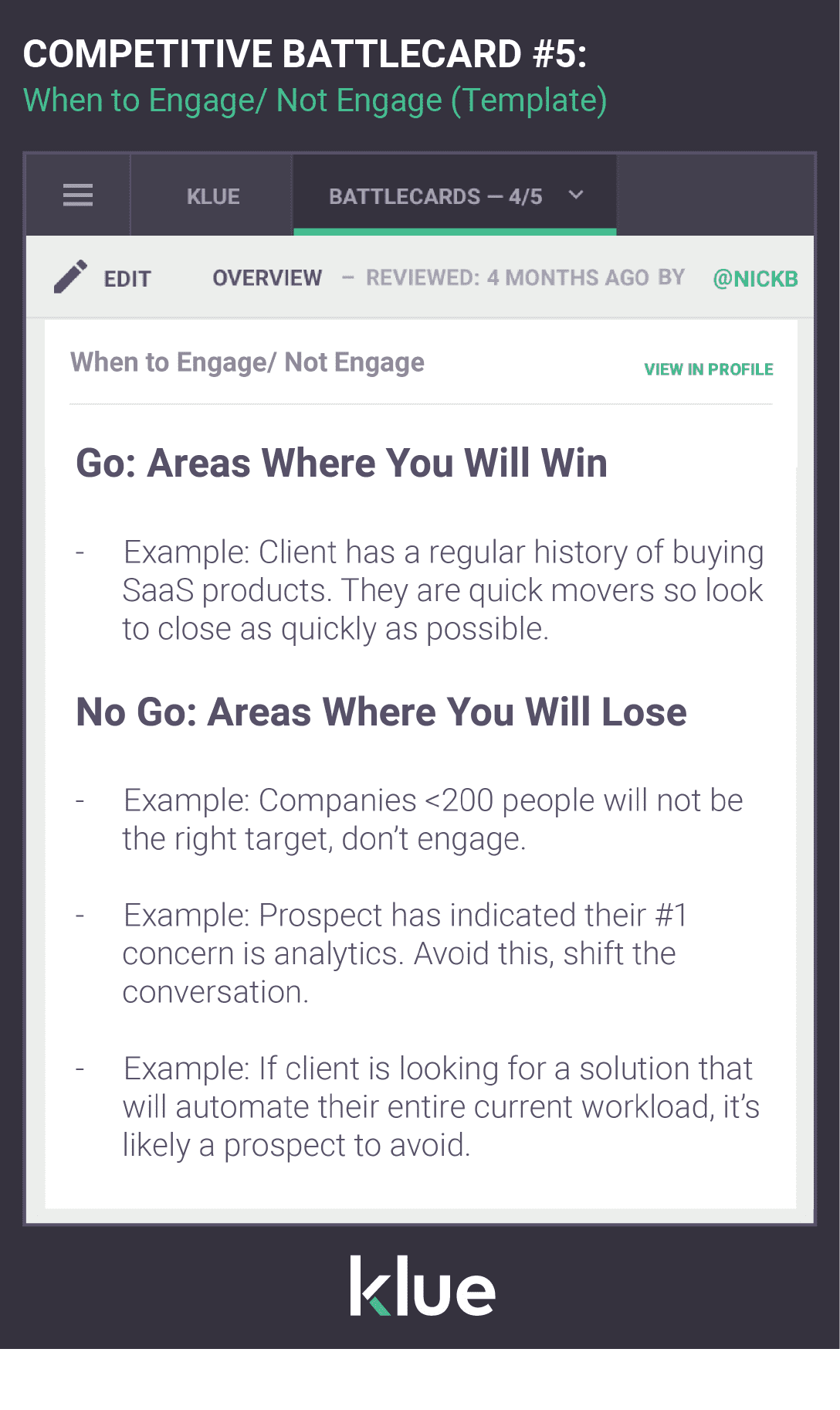 Competitive Battlecards 101: When to Engage Battlecard Template. Competitive Battlecards 101: When to Engage Battlecard Template.