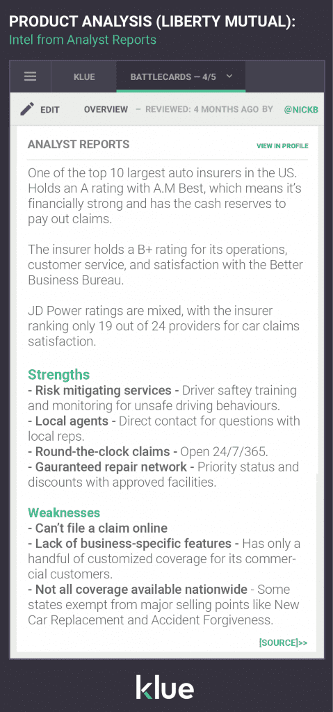 Competitive Product Analysis Template Liberty Mutual