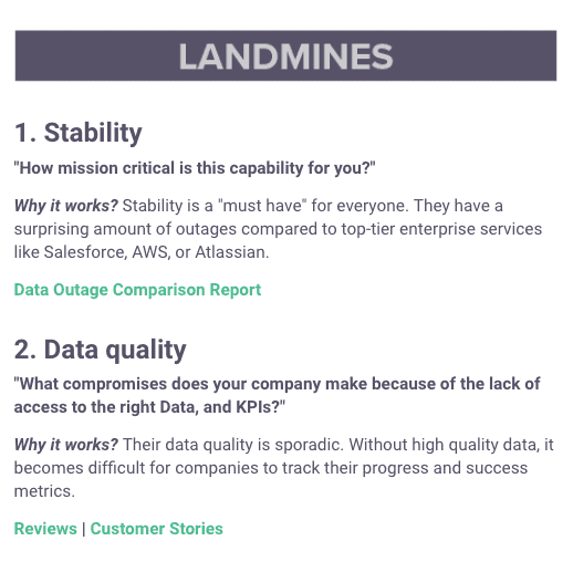 Landmines to Lay Battlecard - Klue