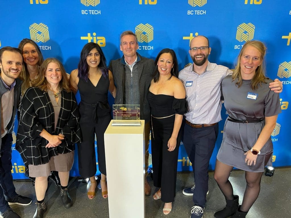 Competitive enablement team Klue poses with award at BC Tech Association Technology Impact Awards