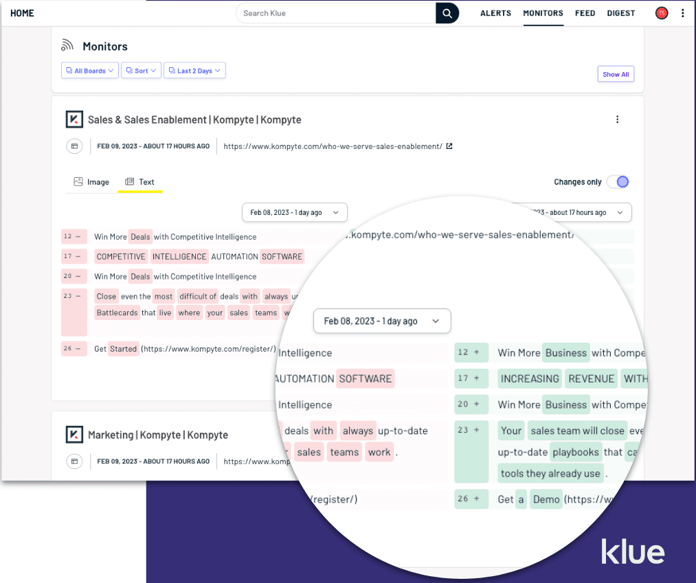 klue alerts saved view