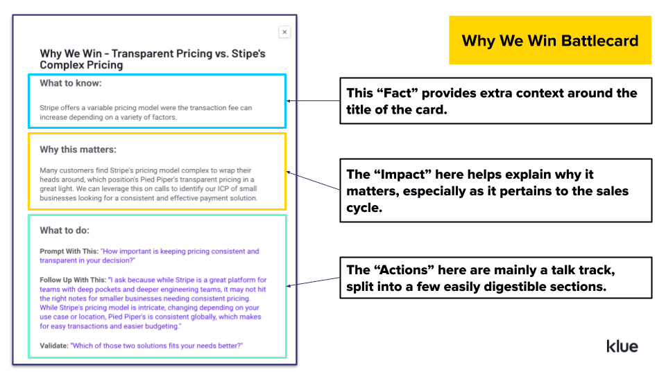 Sales battlecard template example: Why we win battlecard