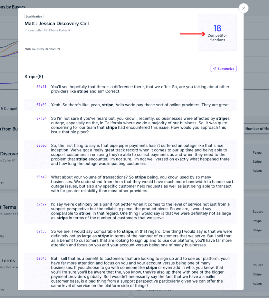 Klue's Gong integration shares every time a competitor was mentioned by your buyer in a Gong call