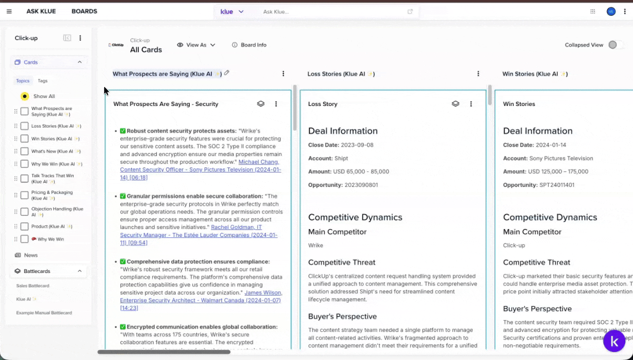 Klue AI Win/Loss Competitor Monitoring