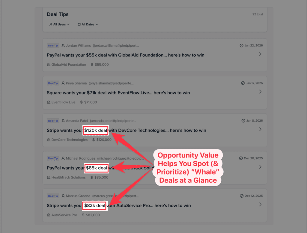 Deal Tips Large Opportunities Filter
